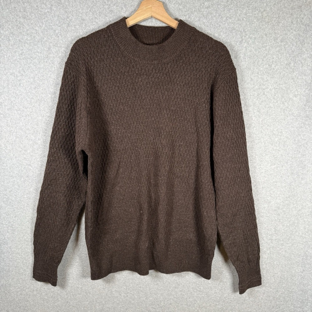 Line Of Trade Sweater Mens Large Brown Wool Blend Crewneck Pullover Knit